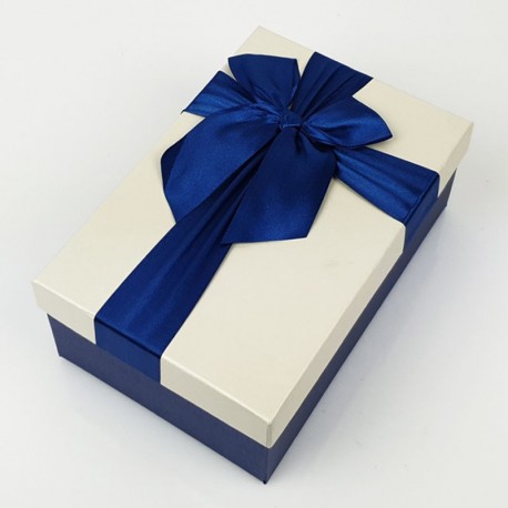 Boîte cadeaux bleu nuit et écru avec noeud ruban 22x15x9cm - 7749g