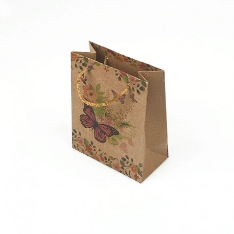 12 petits sacs en papier kraft motif papillons et fleurs 11.5x5.5x14.5cm - 7864