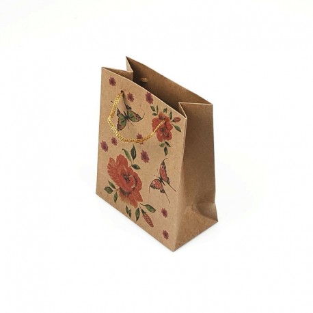 12 petits sacs en papier kraft papillons et fleurs 11.5x5.5x14.5cm - 7865