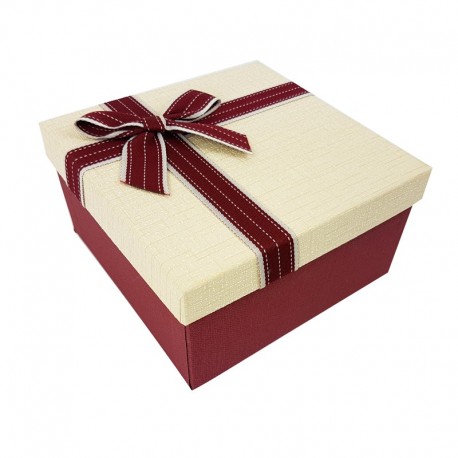 Coffret cadeaux bicolore rouge bordeaux et blanc crème 16.5x16.5x9.5cm - 7892p