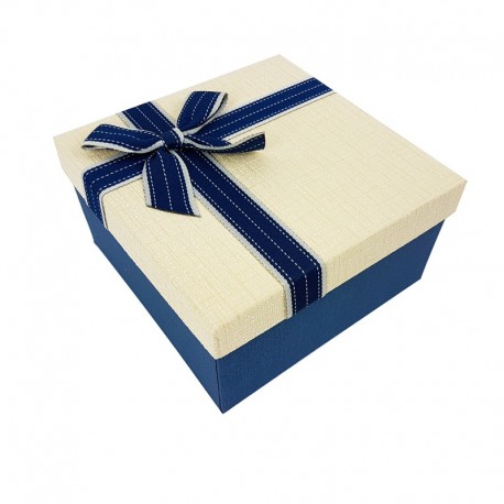 Petit coffret cadeaux bicolore bleu et blanc crème 16.5x16.5x9.5cm - 7895p