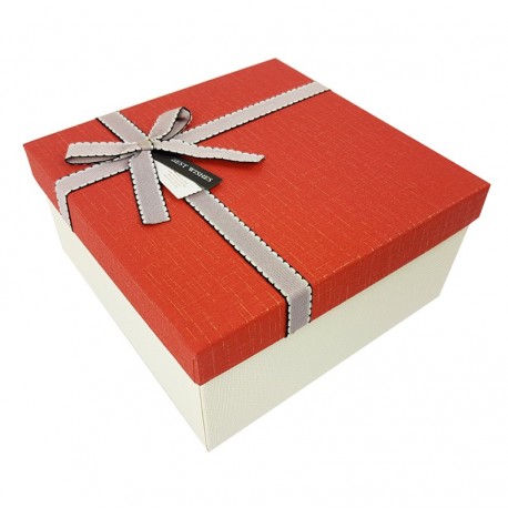 Coffret cadeaux de couleur blanc cassé et rouge 20.5x20.5x10.5cm - 7899m