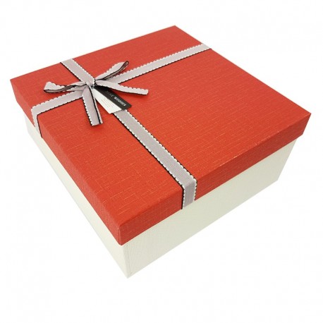 Grand coffret cadeaux bicolore de couleur blanc cassé et rouge 24.5x24.5x12cm - 7900g