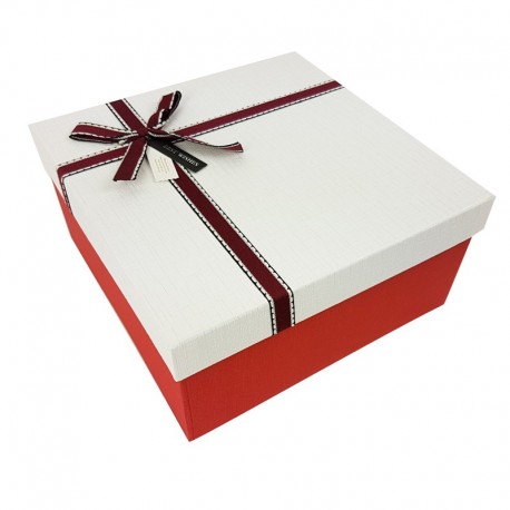Grand coffret cadeaux bicolore de couleur rouge et blanche 24.5x24.5x12cm - 7903g