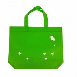 12 petits sacs cabas intissés verts motifs papillon avec soufflet 30+10x26cm - 15090