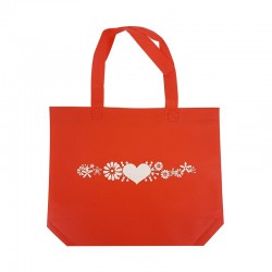 12 petits sacs cabas intissés rouges motifs coeur avec soufflet 30+10x26cm - 15095