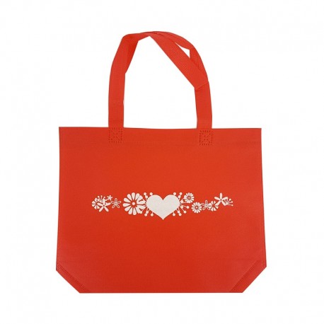 12 petits sacs cabas intissés rouges motifs coeur avec soufflet 30+10x26cm - 7934
