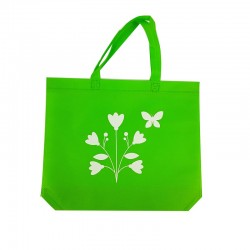 12 sacs cabas intissés verts motifs fleurs avec soufflet 36+10x32cm - 15098