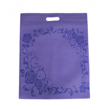 12 sacs non-tissés couleur mauve et imprimé de roses 25x33cm - 9047