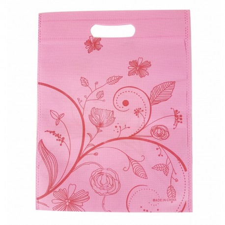12 sacs non-tissés couleur rose clair et imprimé de fleurs 25x33cm - 9045