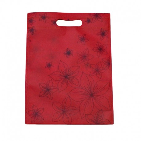 12 sacs non-tissés rose foncé imprimé de fleurs 30x37cm - 9053
