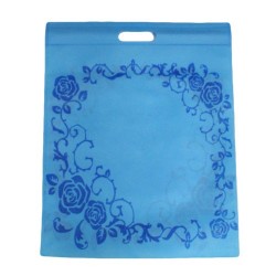 12 sacs non-tissés bleu clair imprimé roses 30x37cm - 9056