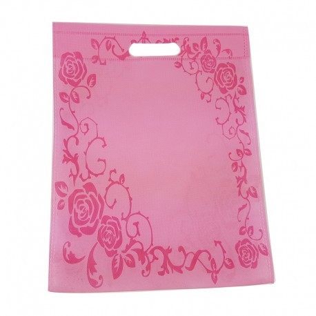 12 grands sacs non-tissés rose clair imprimé couronne de roses 35x44cm - 9058