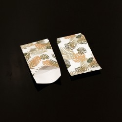 100 petits sachets cadeaux papier 6x10cm motif feuilles tropicales - 8302