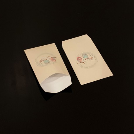 100 petits sachets cadeaux papier 6x10cm motif hiboux - 8301