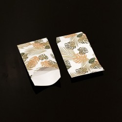 100 pochettes cadeaux 7x13cm motif feuilles tropicales - 8311