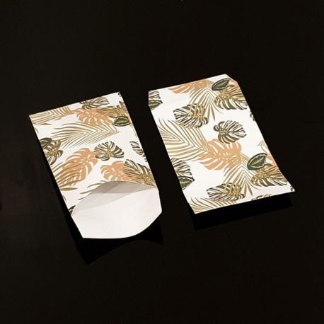 Lot de 50 pochettes cadeaux blanches 16x24cm à motif feuilles tropicales - 8323
