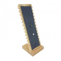 Présentoir colliers vertical petite largeur en bois et suédine grise - 9176