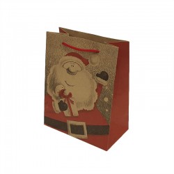 12 sacs cadeaux kraft motif Père Noël et cadeau 18x10x23cm - 9270