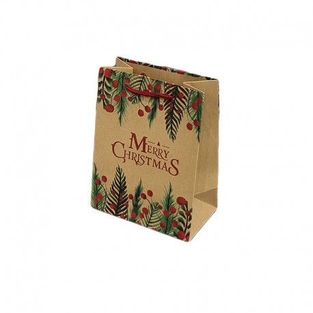 12 sacs cabas en papier kraft brun inscription Merry Christmas 15x7x20cm - 9295