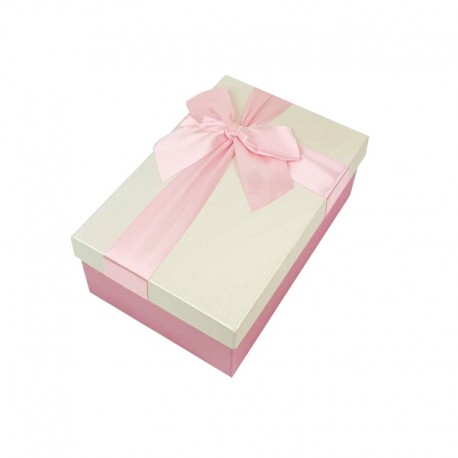 Boîte cadeaux bicolore rose et écrue 17x12x6.5cm - 9319p