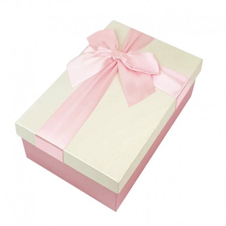 Boîte cadeaux rose et écru avec noeud ruban 22x15x9cm - 9321g