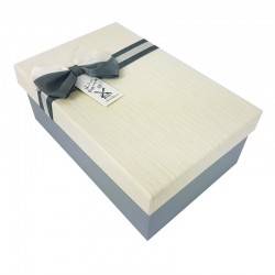 Boîte cadeaux gris clair et blanc cassé avec noeud ruban 22x15x9cm - 9339g