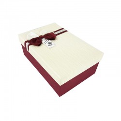 Boîte cadeaux bicolore rouge bordeaux et blanc cassé 18x11x6.5cm - 9343p