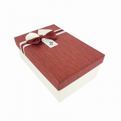Boîte cadeaux bicolore écrue et rouge bordeaux 18x11x6.5cm - 9346p