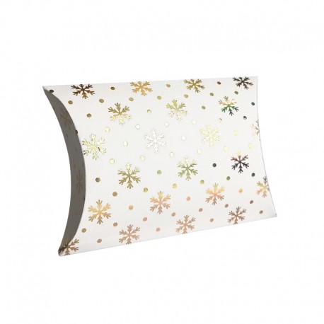 12 boîtes cadeaux berlingot blanches motifs flocons de neige 10x14x3cm - 9349