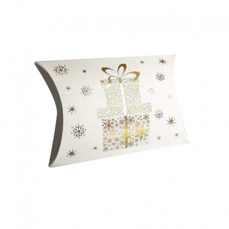 12 pochettes berlingot blanches motif cadeaux doré 14x19x4.5cm - 9362