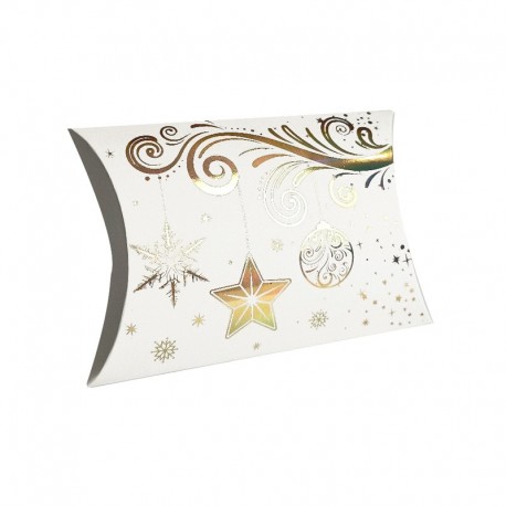12 boîtes cadeaux berlingot blanches motifs décorations de Noël 10x14x3cm - 9350