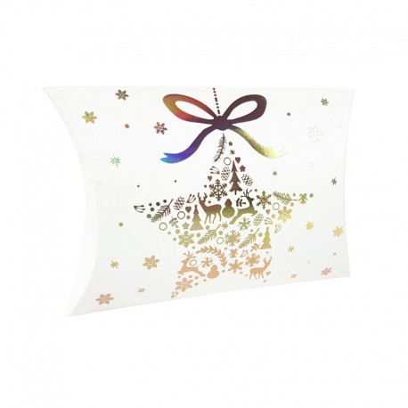 12 boîtes cadeaux berlingot blanches motif étoile de Noël 10x14x3cm - 9352