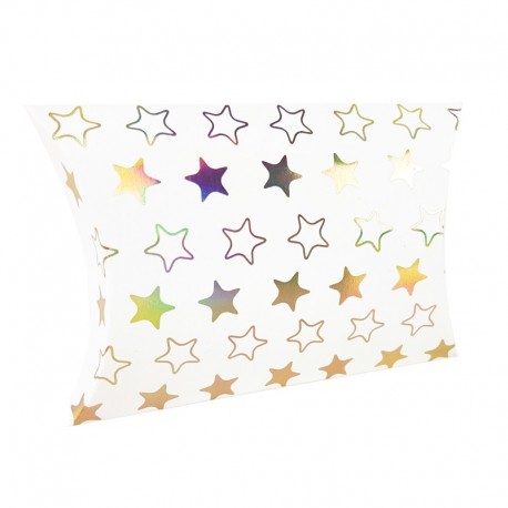 12 boîtes cadeaux berlingot blanches motifs étoiles 10x14x3cm - 9354