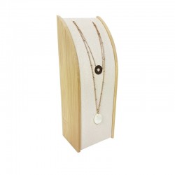 Porte collier rectangulaire en bois et suédine beige - 9370