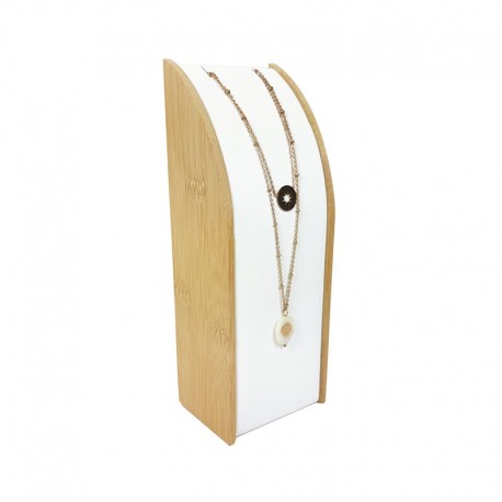 Porte collier rectangulaire en bois et en simili cuir blanc - 9372