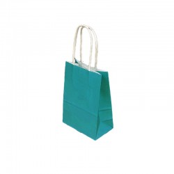 12 minis sacs cadeaux papier kraft bleu turquoise 11x6x15cm - 14062