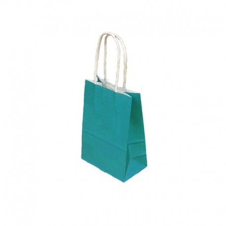 12 minis sacs cadeaux papier kraft bleu turquoise 11x6x15cm - 14062