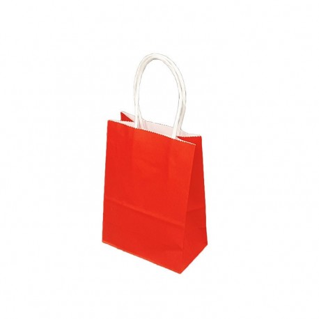 12 petits sacs cadeaux papier kraft rouge 15x8x21cm - 14033