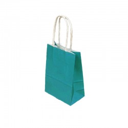 12 petits sacs cadeaux papier kraft bleu turquoise 15x8x21cm - 14063