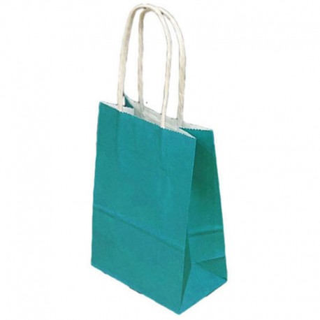 12 grands sacs cadeaux papier kraft bleu turquoise 31x12x42cm - 14066