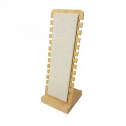 Présentoir colliers vertical petite largeur en bois et coton beige - 9487