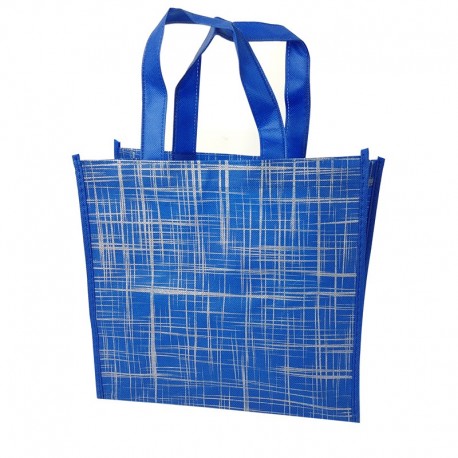Lot de 12 sacs cabas non-tissés bleus motif argenté 35x12x32cm - 15081