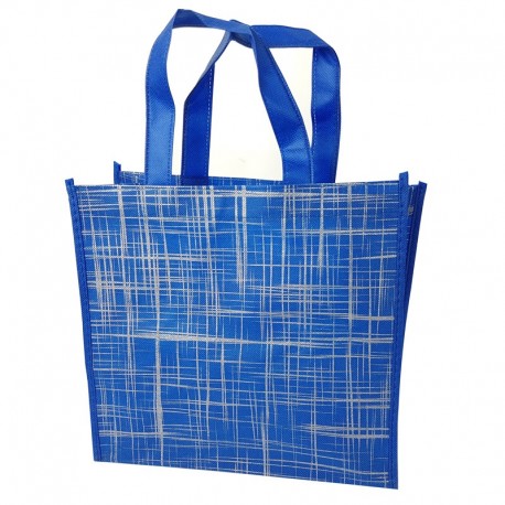 6 grands sacs cabas non tissés bleus motif argenté 42x12x38cm - 9530