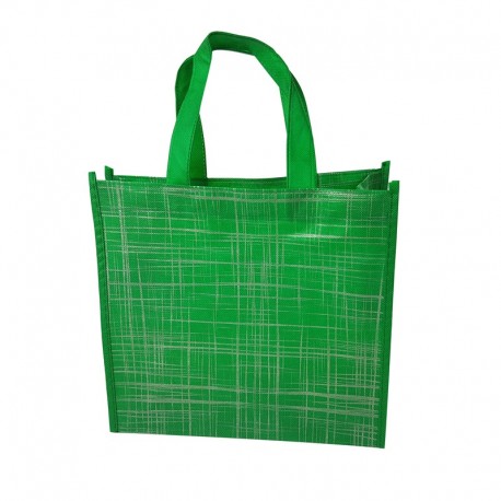 12 petits sacs cabas non tissés verts motif argenté 28x12x25cm - 15071