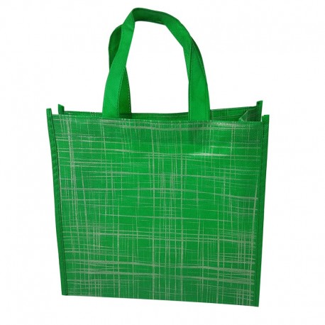 6 grands sacs cabas non tissés verts motif argenté 42x12x38cm - 9526