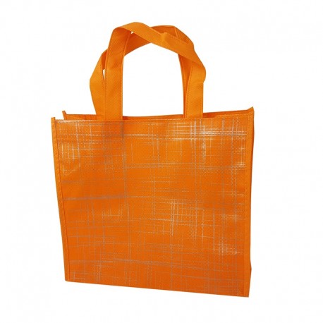 12 petits sacs cabas non tissés oranges motif argenté 28x12x25cm - 15072