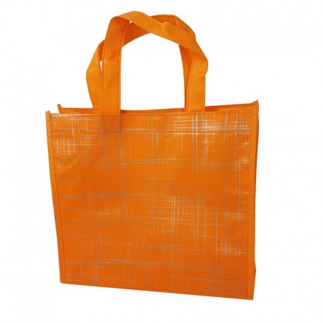 Lot de 6 sacs cabas non-tissés oranges motif argenté 35x12x32cm - 15078