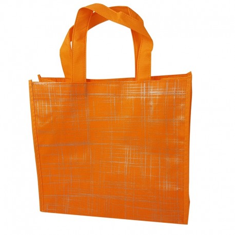 6 grands sacs cabas non tissés oranges motif argenté 42x12x38cm - 9527