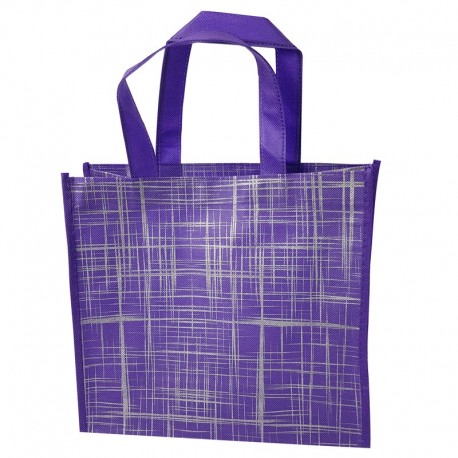 6 grands sacs cabas non tissés violets motif argenté 42x12x38cm - 9529